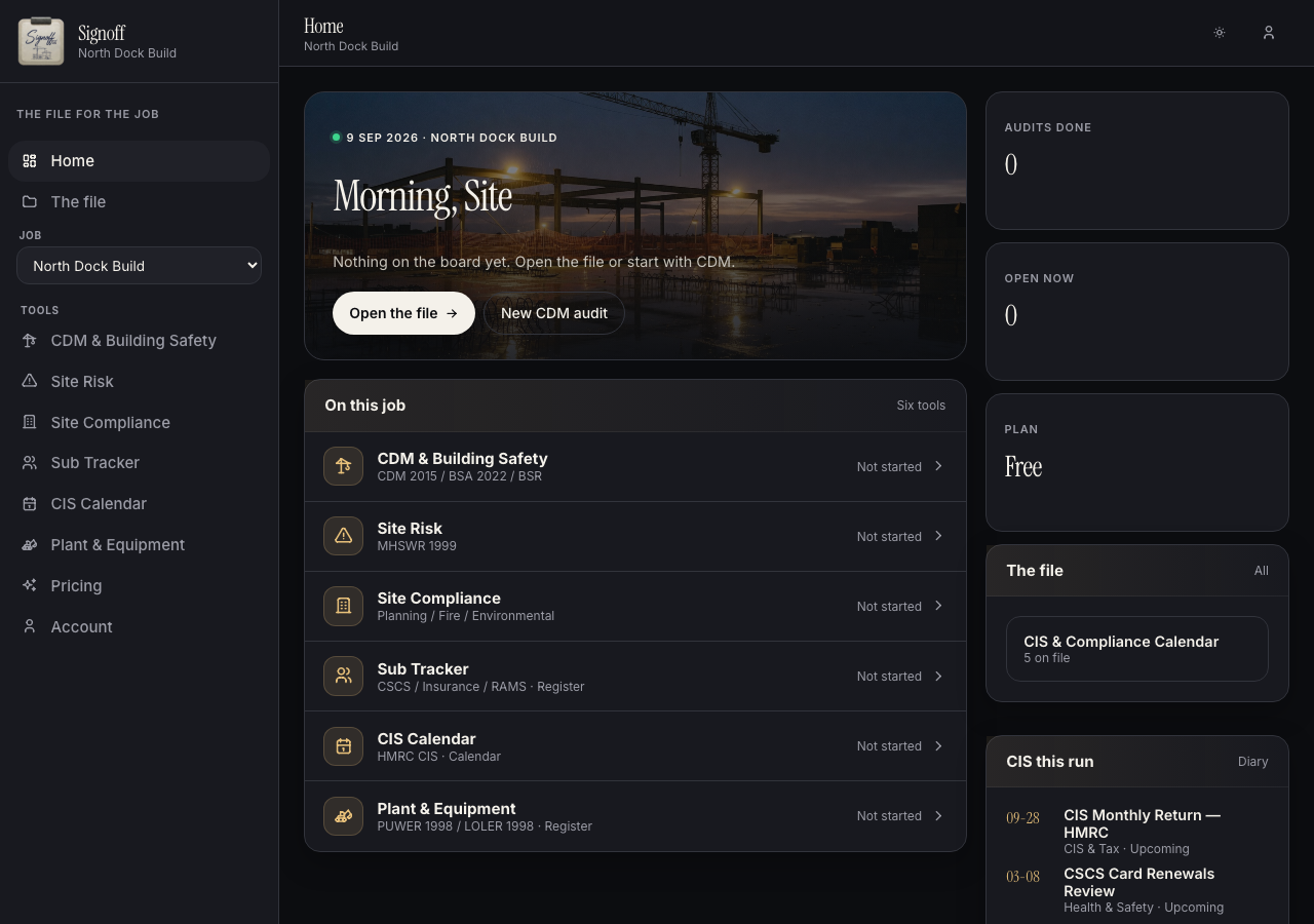 Signoff — construction compliance